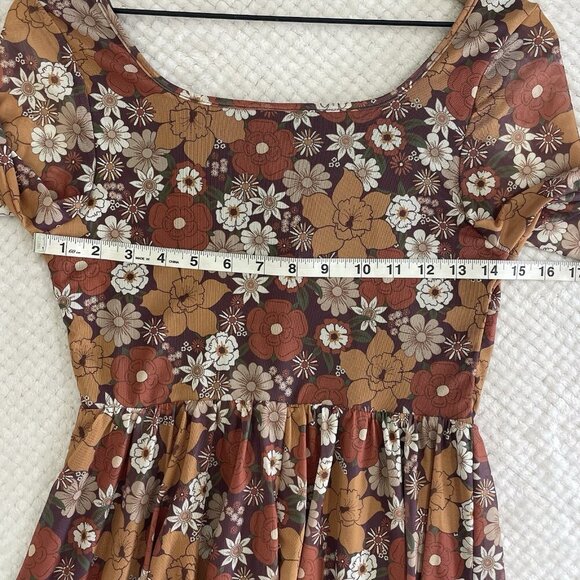 Womens Boho Milkmaid Dress Size M Brown Bell Sleeve Cottagecore Hippie Floral - Picture 12 of 16